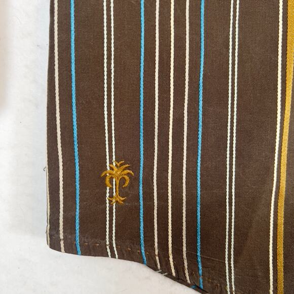 Tommy Bahama 100% Silk Resort Wear ButtonUp Shirt Men XXL Brown Blue Gold Stripe - Picture 7 of 13